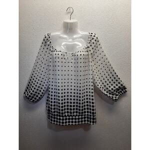 VTG I.N. Studio Black Dots on Ivory Sheer Tunic Top l Size: L